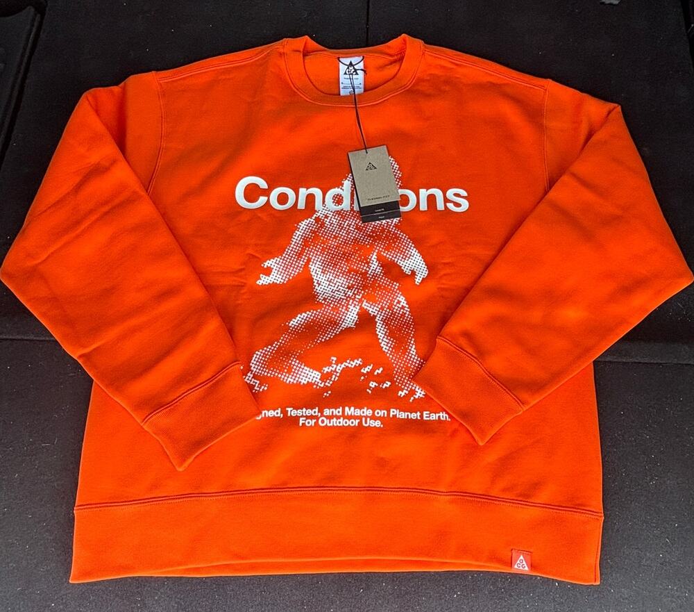 Nike ACG 'Tuff' Orange ThermaFit Fleece Crew Neck IF1490-819, Men’s Size Medium